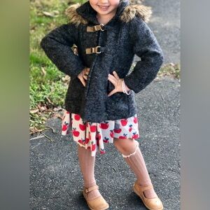 Mayoral Charcoal Kids Puffer Coat with Faux Fur Trim